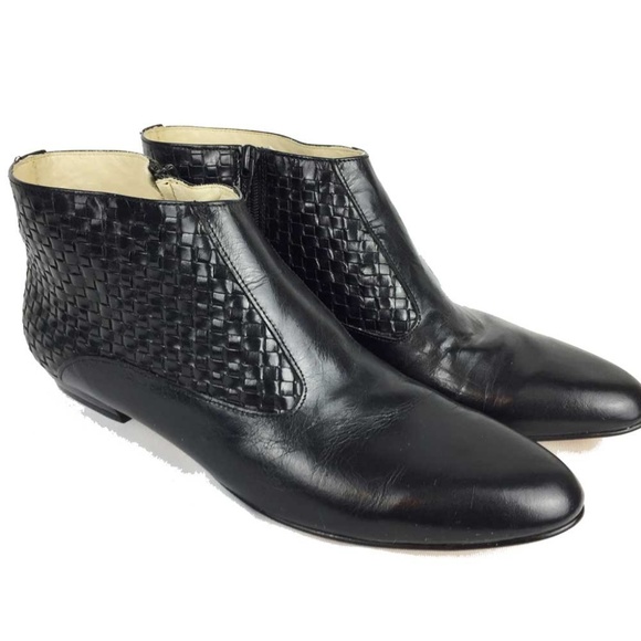 Trotters Shoes - Trotters Black Woven Leather Narrow Booties 10N